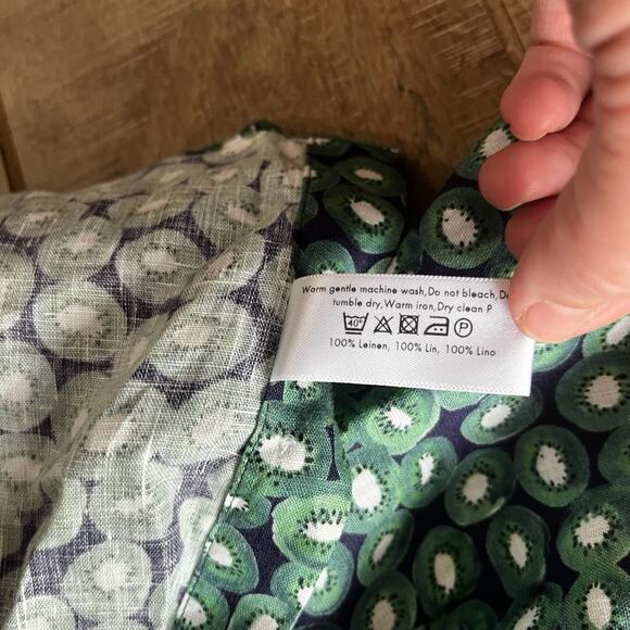 Eton 100% Linen Short Sleeve Button Up Shirt Green Blue Kiwi Print Sz 38 15 - Picture 7 of 11